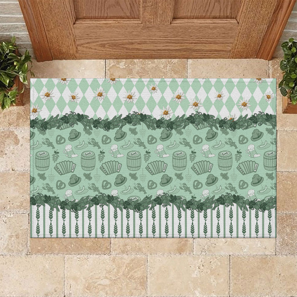 Oktoberfest Bavarian Heritage Rubber Doormat Edelweiss Beer Festival Green Pattern