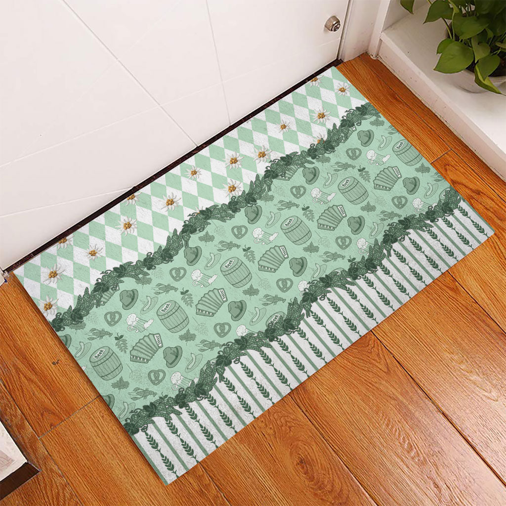 Oktoberfest Bavarian Heritage Rubber Doormat Edelweiss Beer Festival Green Pattern