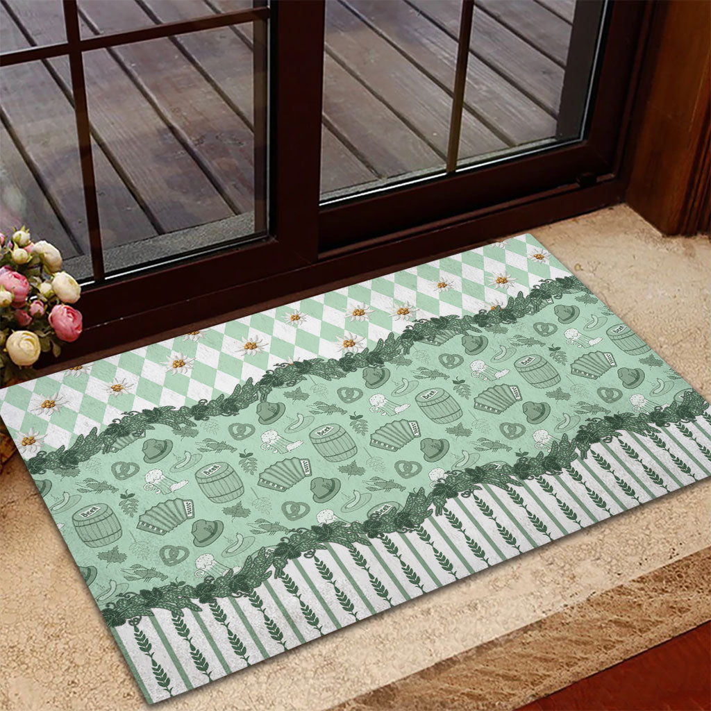 Oktoberfest Bavarian Heritage Rubber Doormat Edelweiss Beer Festival Green Pattern