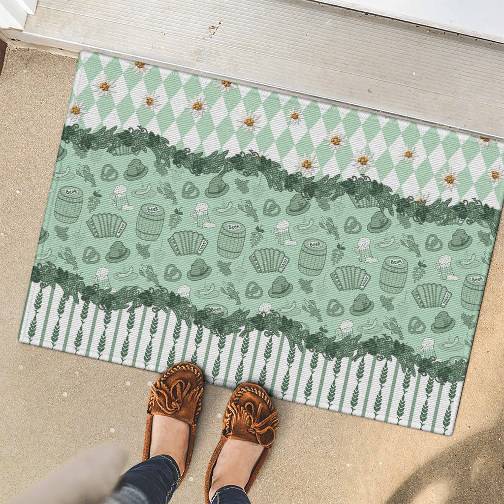 Oktoberfest Bavarian Heritage Rubber Doormat Edelweiss Beer Festival Green Pattern