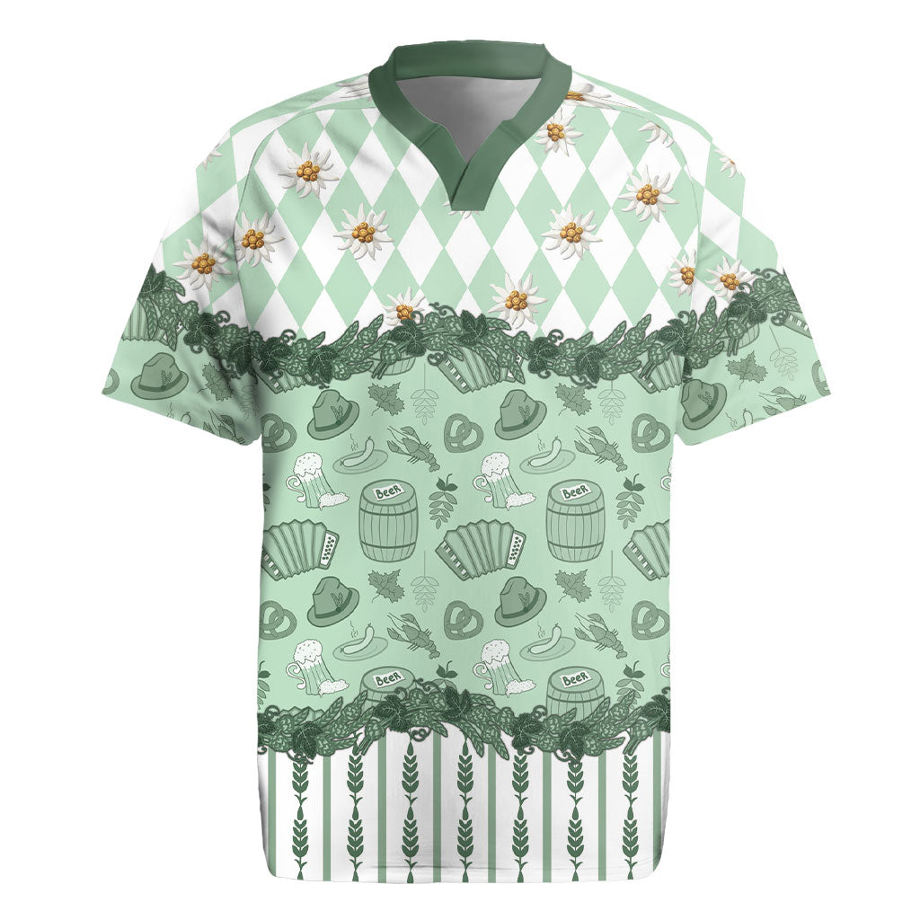 Oktoberfest Bavarian Heritage Rugby Jersey Edelweiss Beer Festival Green Pattern