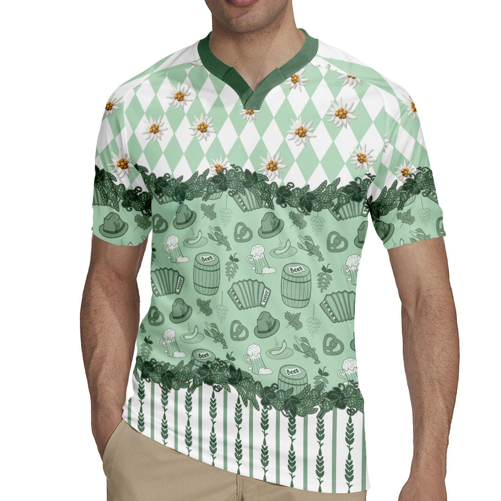 Oktoberfest Bavarian Heritage Rugby Jersey Edelweiss Beer Festival Green Pattern