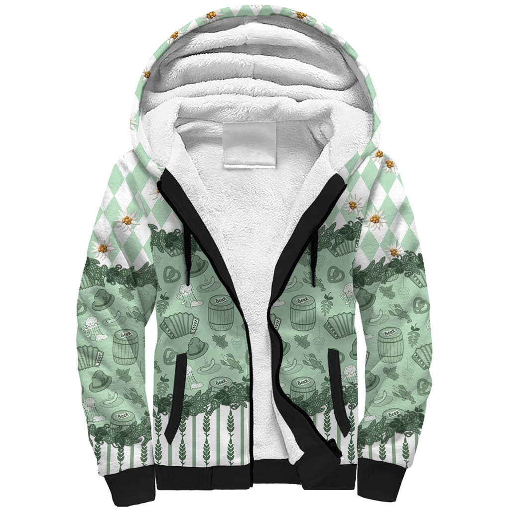 Oktoberfest Bavarian Heritage Sherpa Hoodie Edelweiss Beer Festival Green Pattern