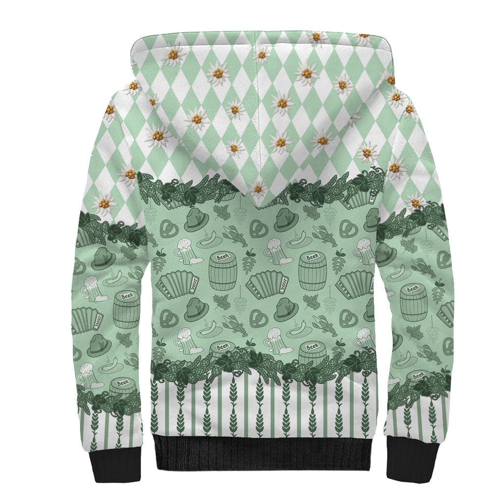 Oktoberfest Bavarian Heritage Sherpa Hoodie Edelweiss Beer Festival Green Pattern
