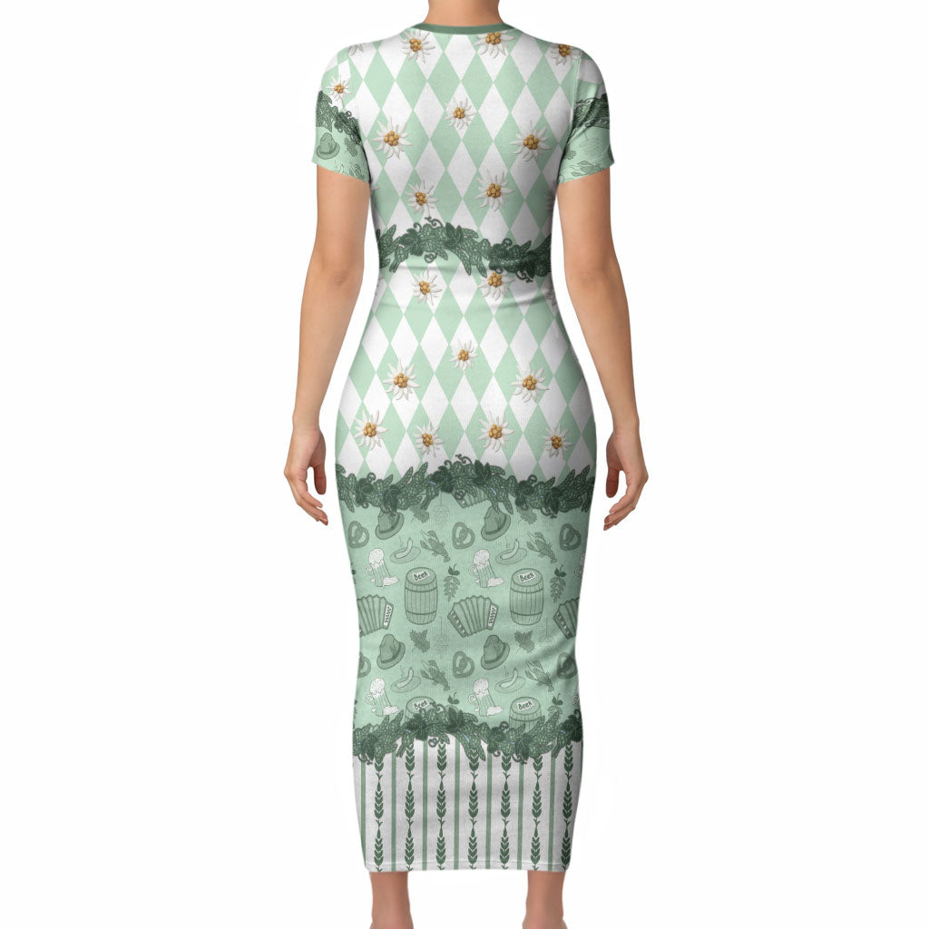 Oktoberfest Bavarian Heritage Short Sleeve Bodycon Dress Edelweiss Beer Festival Green Pattern