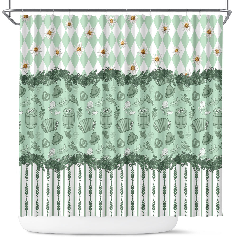 Oktoberfest Bavarian Heritage Shower Curtain Edelweiss Beer Festival Green Pattern