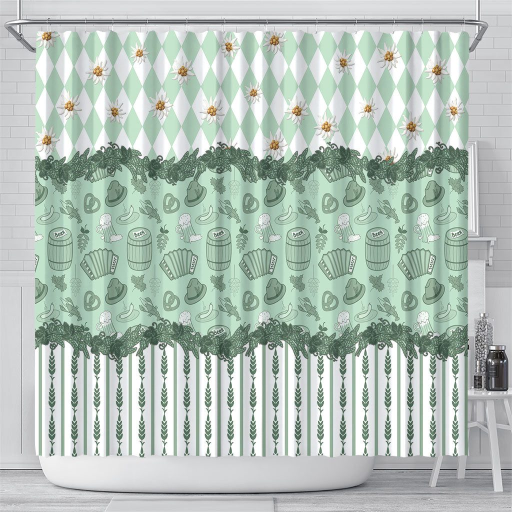 Oktoberfest Bavarian Heritage Shower Curtain Edelweiss Beer Festival Green Pattern
