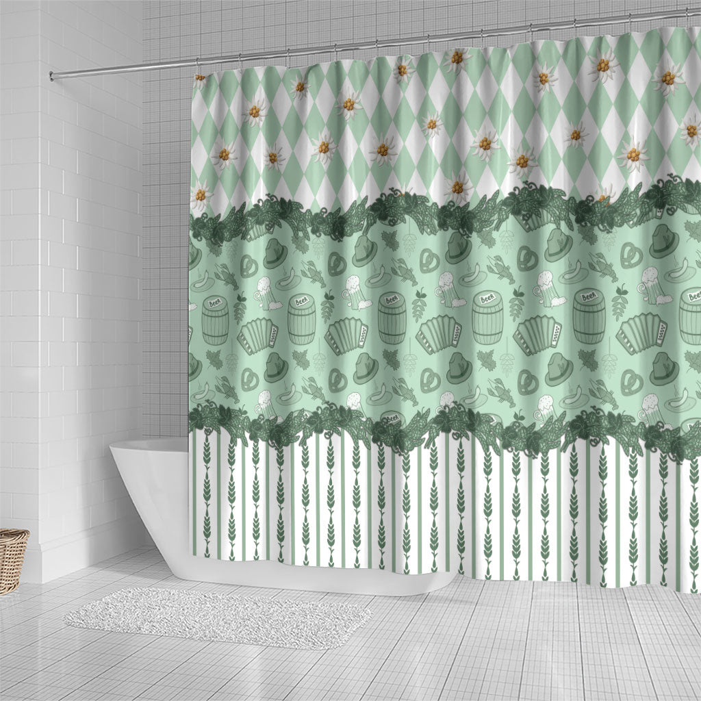 Oktoberfest Bavarian Heritage Shower Curtain Edelweiss Beer Festival Green Pattern