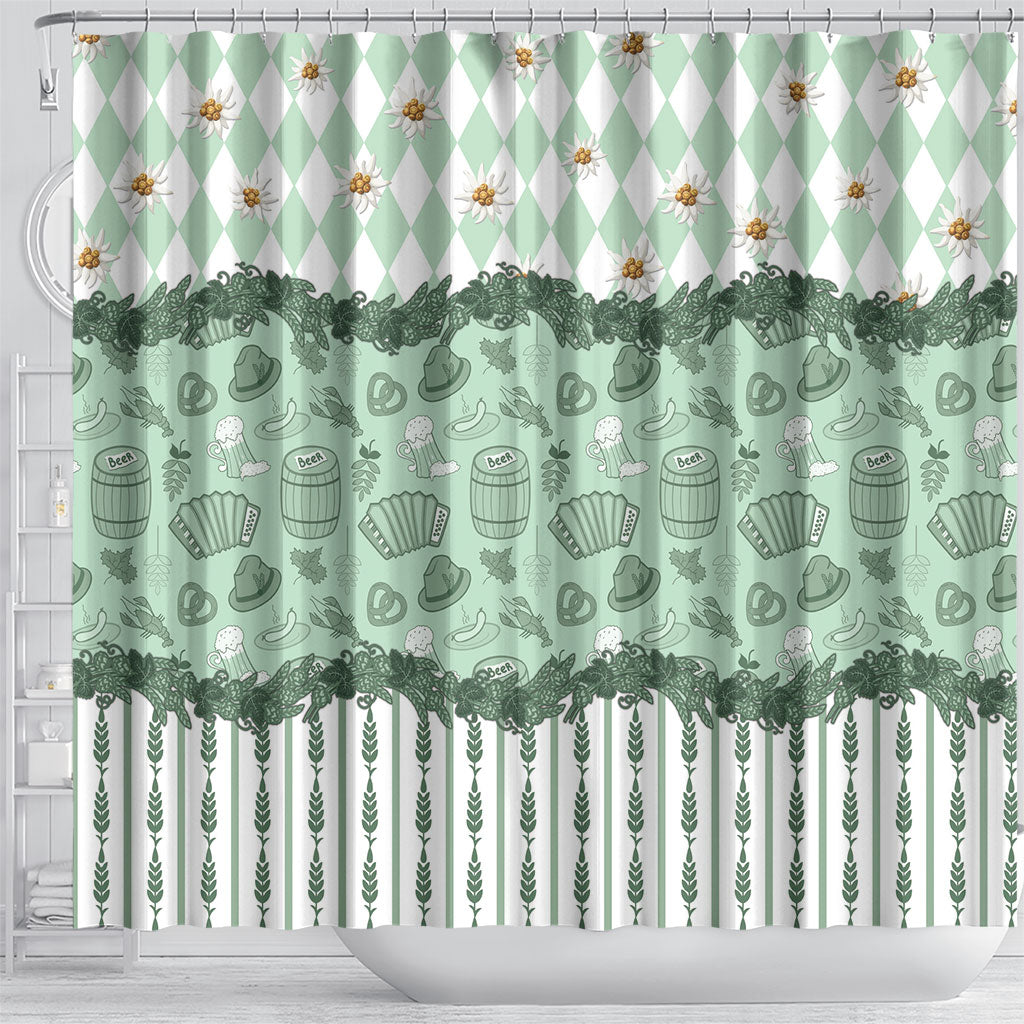 Oktoberfest Bavarian Heritage Shower Curtain Edelweiss Beer Festival Green Pattern