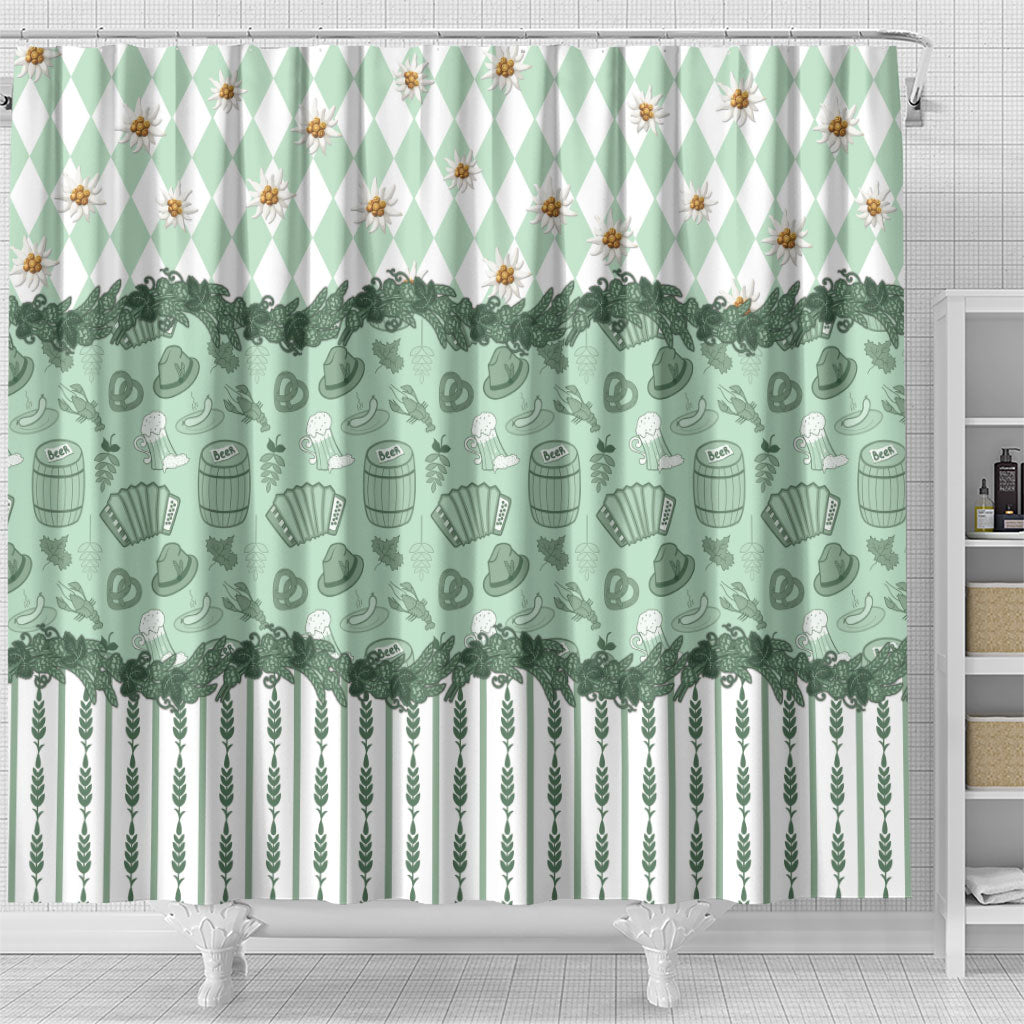 Oktoberfest Bavarian Heritage Shower Curtain Edelweiss Beer Festival Green Pattern