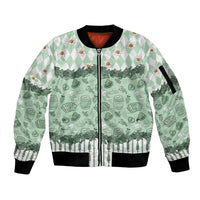 Oktoberfest Bavarian Heritage Sleeve Zip Bomber Jacket Edelweiss Beer Festival Green Pattern