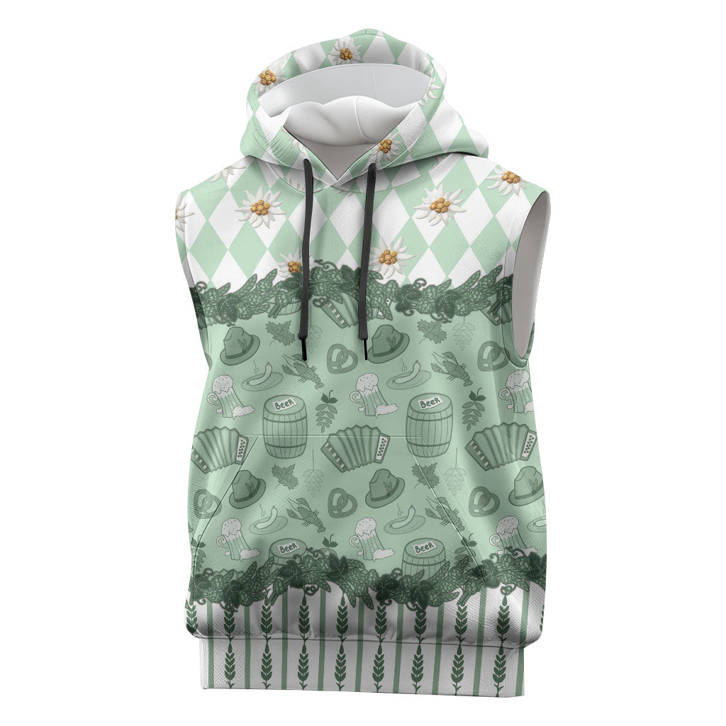 Oktoberfest Bavarian Heritage Sleeveless Hoodie Edelweiss Beer Festival Green Pattern