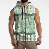 Oktoberfest Bavarian Heritage Sleeveless Zip Hoodie Edelweiss Beer Festival Green Pattern