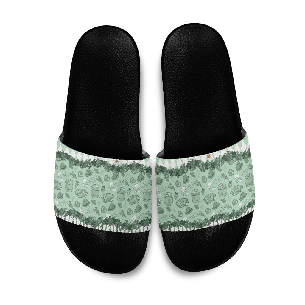 Oktoberfest Bavarian Heritage Slide Sandals Edelweiss Beer Festival Green Pattern
