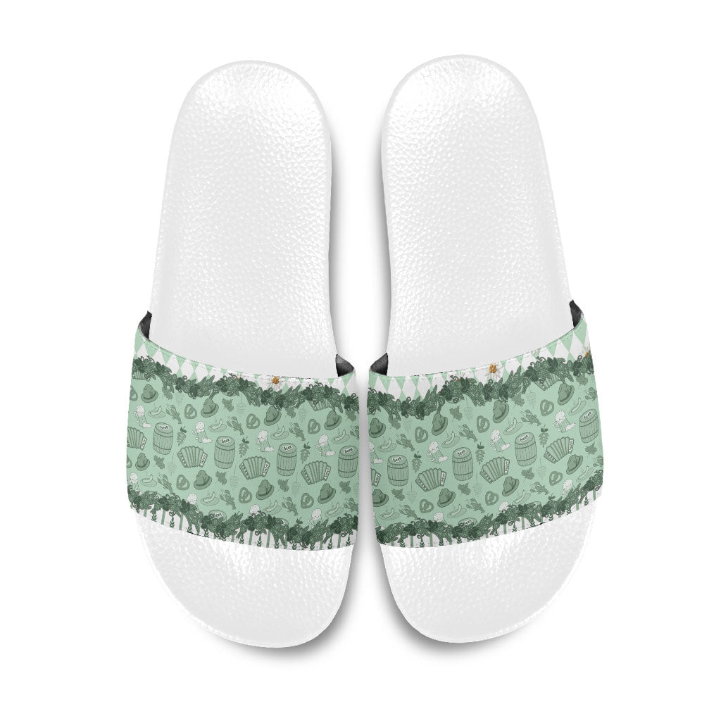 Oktoberfest Bavarian Heritage Slide Sandals Edelweiss Beer Festival Green Pattern