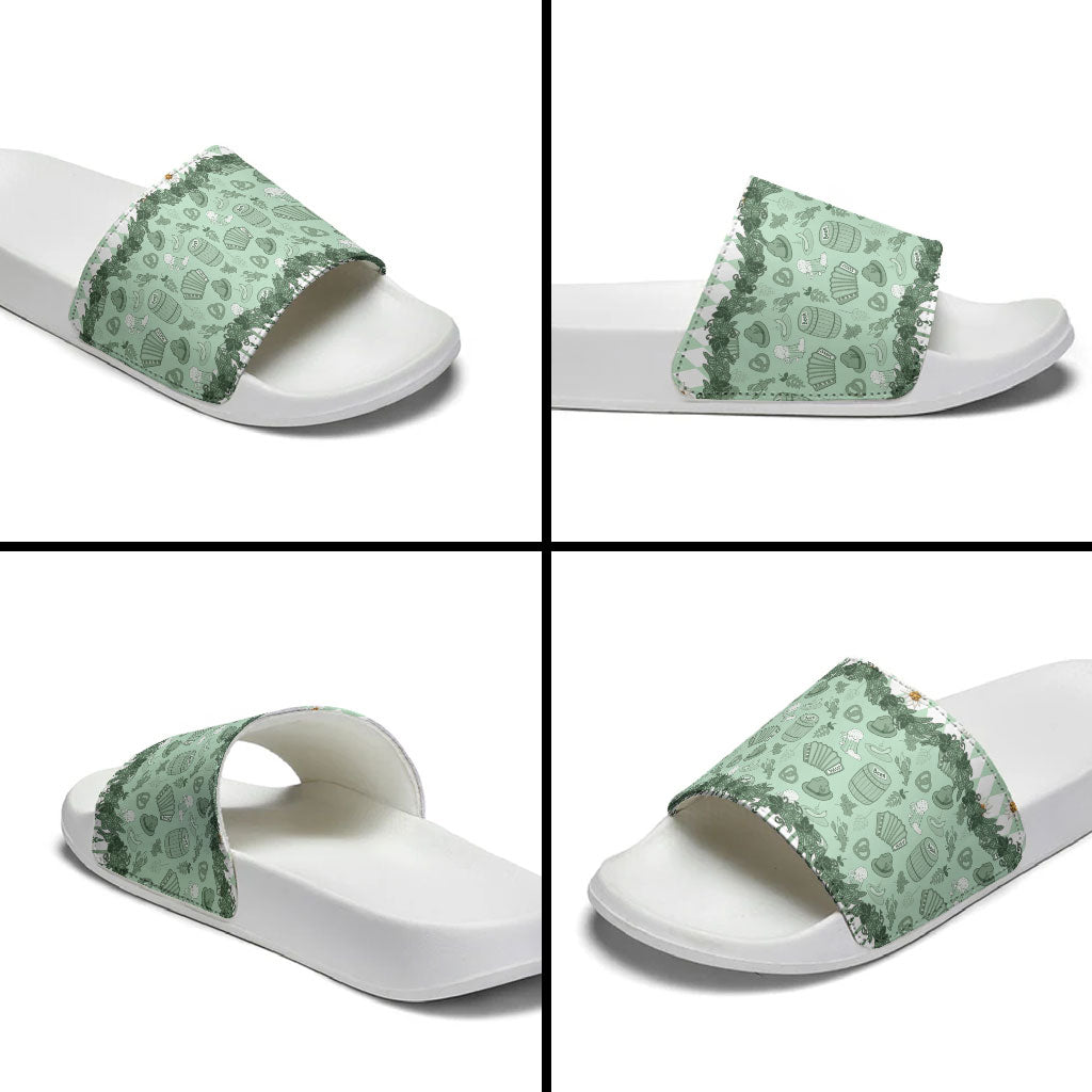 Oktoberfest Bavarian Heritage Slide Sandals Edelweiss Beer Festival Green Pattern