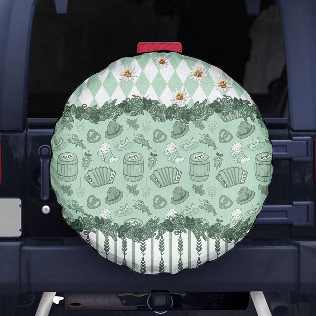 Oktoberfest Bavarian Heritage Spare Tire Cover Edelweiss Beer Festival Green Pattern