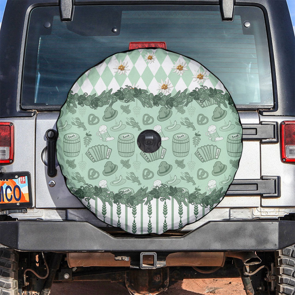 Oktoberfest Bavarian Heritage Spare Tire Cover Edelweiss Beer Festival Green Pattern