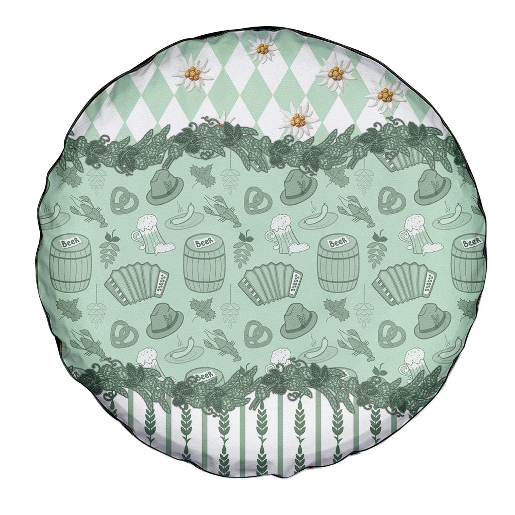 Oktoberfest Bavarian Heritage Spare Tire Cover Edelweiss Beer Festival Green Pattern