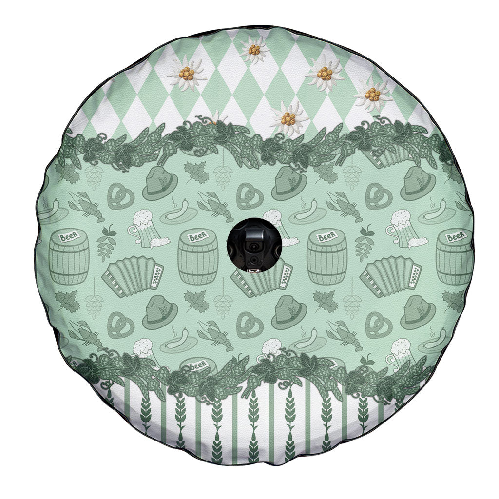 Oktoberfest Bavarian Heritage Spare Tire Cover Edelweiss Beer Festival Green Pattern