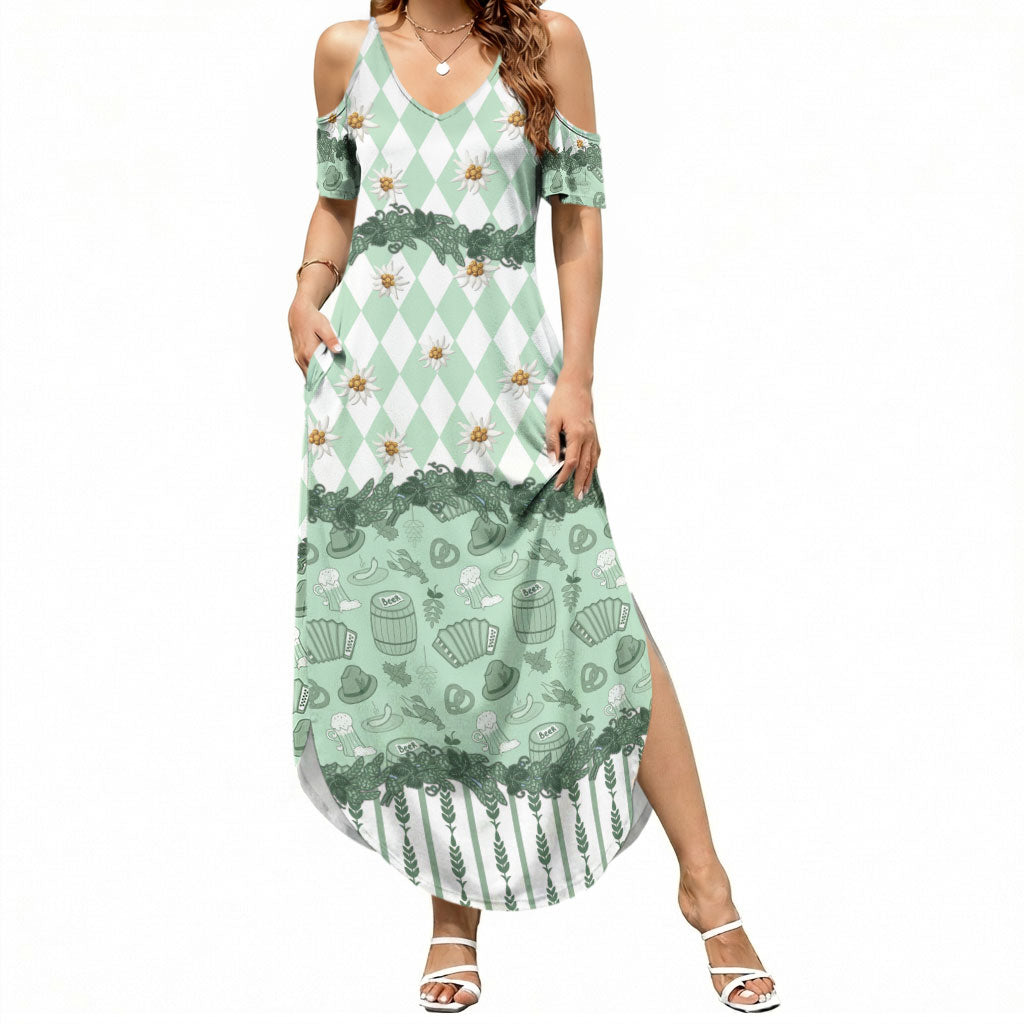 Oktoberfest Bavarian Heritage Summer Maxi Dress Edelweiss Beer Festival Green Pattern