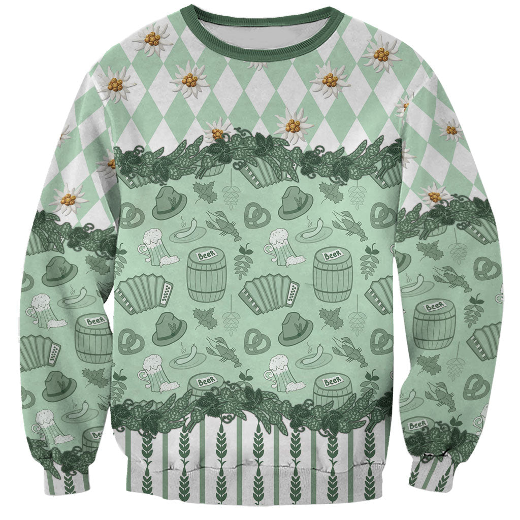 Oktoberfest Bavarian Heritage Sweatshirt Edelweiss Beer Festival Green Pattern