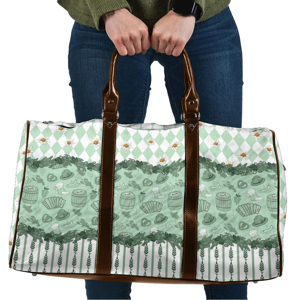 Oktoberfest Bavarian Heritage Travel Bag Edelweiss Beer Festival Green Pattern