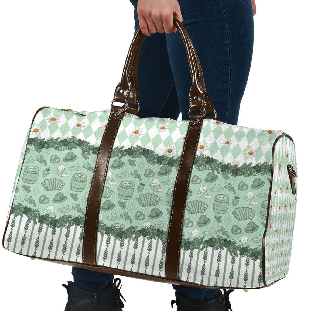 Oktoberfest Bavarian Heritage Travel Bag Edelweiss Beer Festival Green Pattern