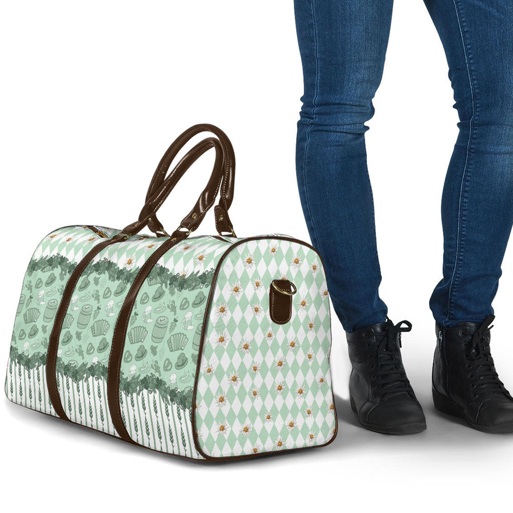 Oktoberfest Bavarian Heritage Travel Bag Edelweiss Beer Festival Green Pattern