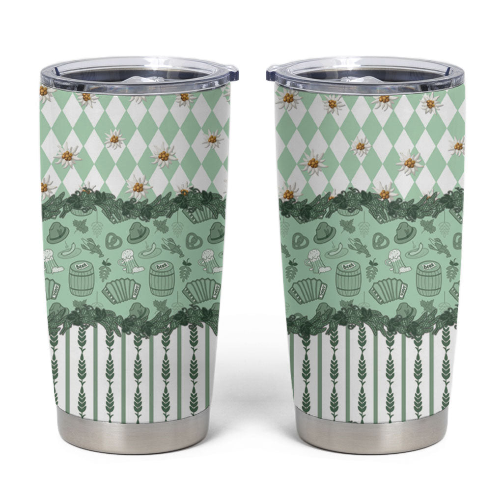 Oktoberfest Bavarian Heritage Tumbler Cup Edelweiss Beer Festival Green Pattern