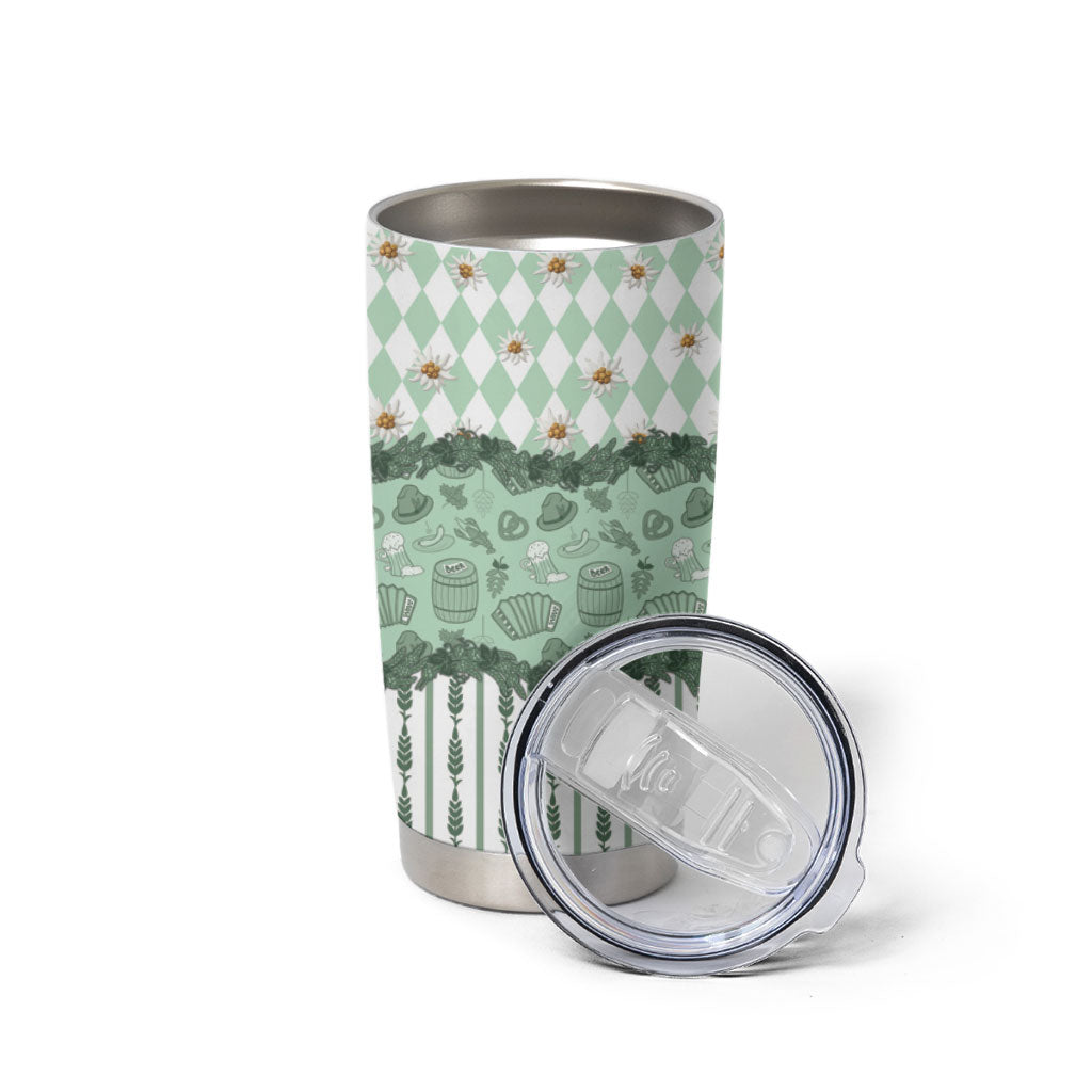 Oktoberfest Bavarian Heritage Tumbler Cup Edelweiss Beer Festival Green Pattern