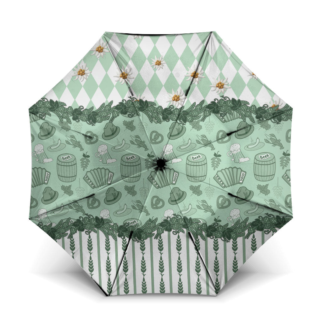 Oktoberfest Bavarian Heritage Umbrella Edelweiss Beer Festival Green Pattern