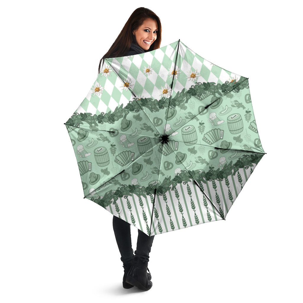 Oktoberfest Bavarian Heritage Umbrella Edelweiss Beer Festival Green Pattern