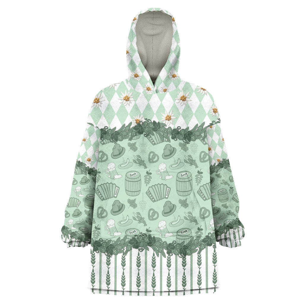 Oktoberfest Bavarian Heritage Wearable Blanket Hoodie Edelweiss Beer Festival Green Pattern