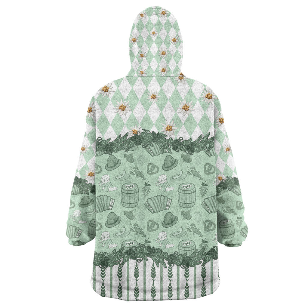 Oktoberfest Bavarian Heritage Wearable Blanket Hoodie Edelweiss Beer Festival Green Pattern