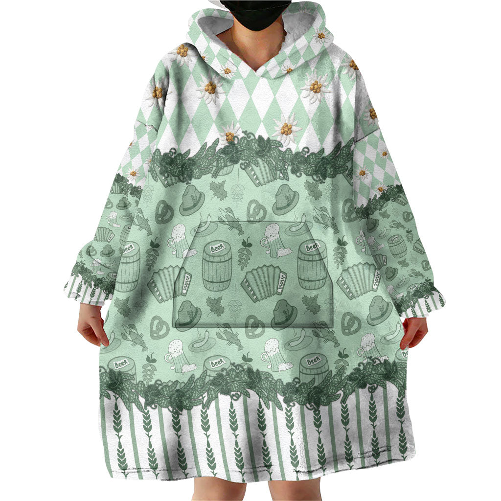 Oktoberfest Bavarian Heritage Wearable Blanket Hoodie Edelweiss Beer Festival Green Pattern
