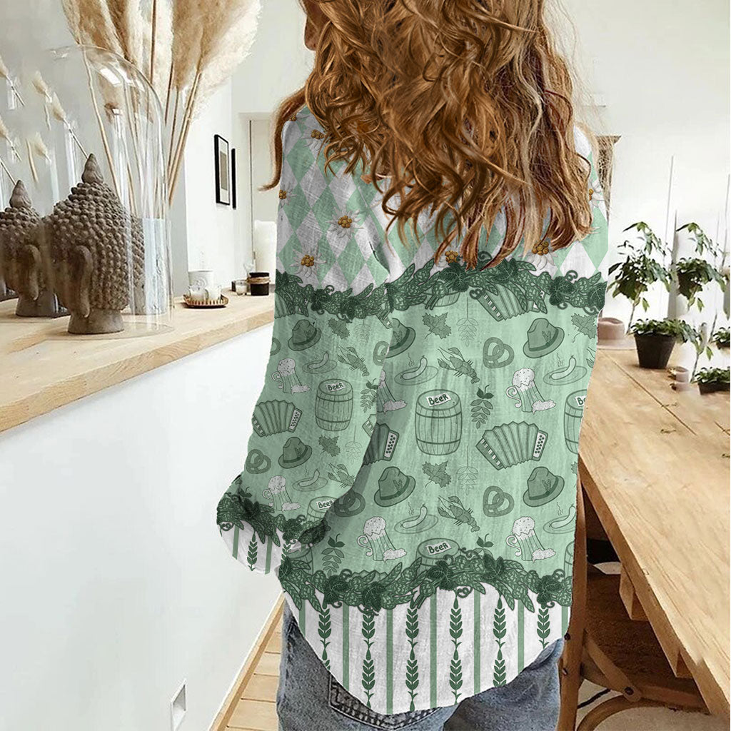 Oktoberfest Bavarian Heritage Women Casual Shirt Edelweiss Beer Festival Green Pattern
