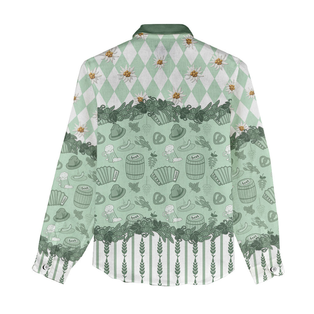 Oktoberfest Bavarian Heritage Women Casual Shirt Edelweiss Beer Festival Green Pattern