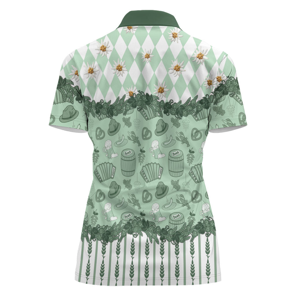 Oktoberfest Bavarian Heritage Women Polo Shirt Edelweiss Beer Festival Green Pattern