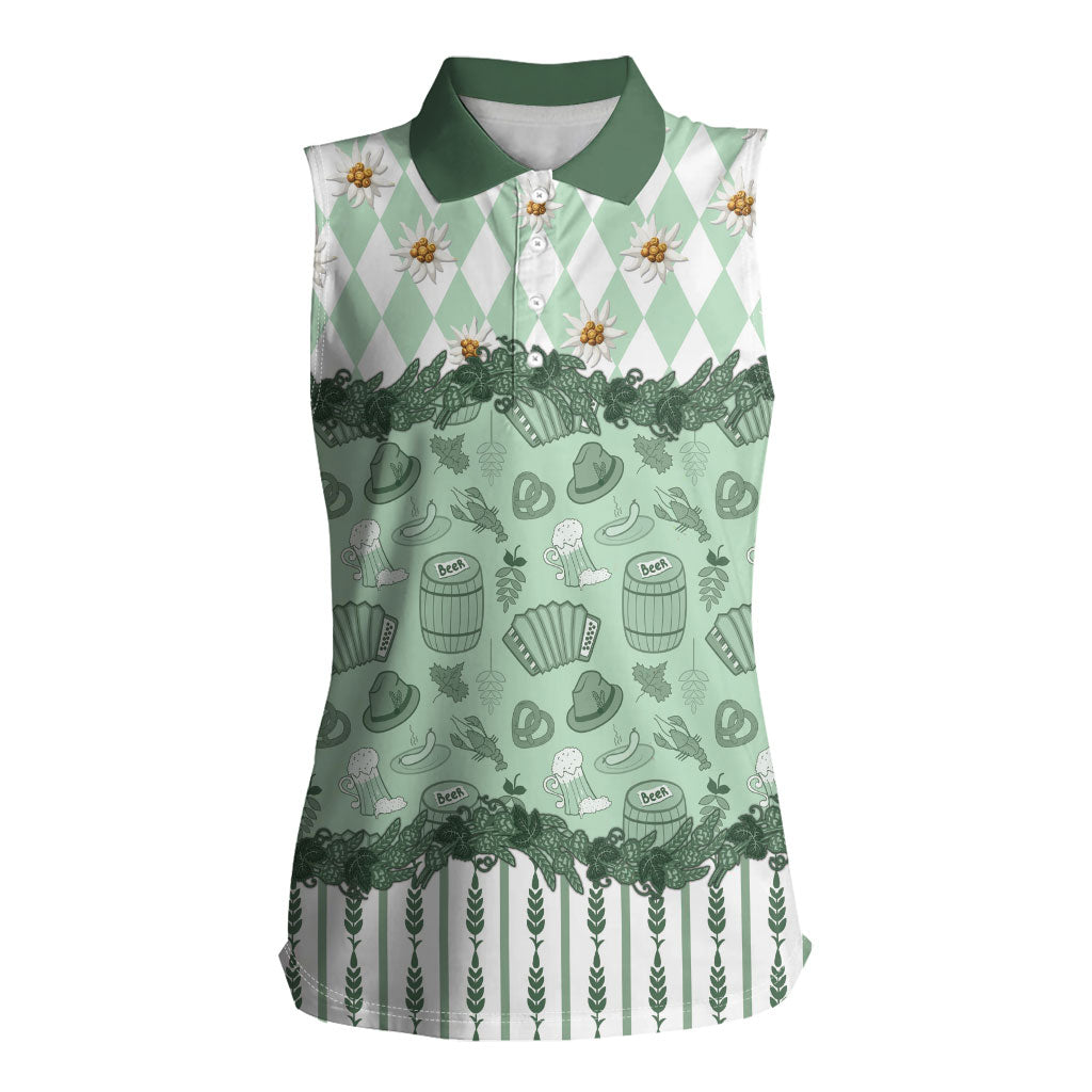 Oktoberfest Bavarian Heritage Women Sleeveless Polo Shirt Edelweiss Beer Festival Green Pattern
