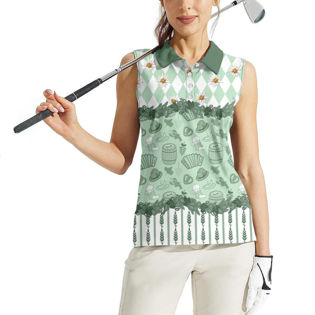 Oktoberfest Bavarian Heritage Women Sleeveless Polo Shirt Edelweiss Beer Festival Green Pattern