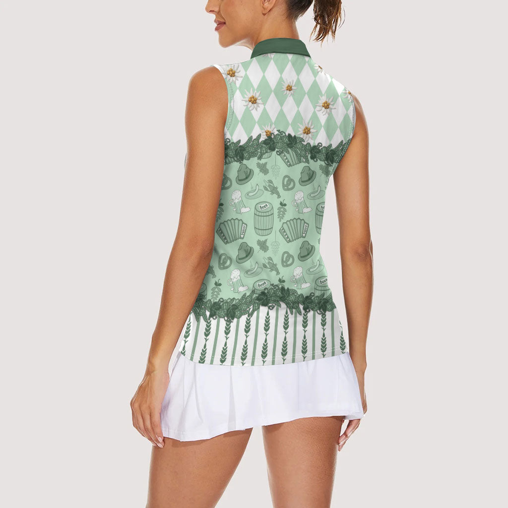 Oktoberfest Bavarian Heritage Women Sleeveless Polo Shirt Edelweiss Beer Festival Green Pattern