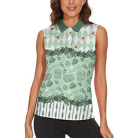 Oktoberfest Bavarian Heritage Women Sleeveless Polo Shirt Edelweiss Beer Festival Green Pattern