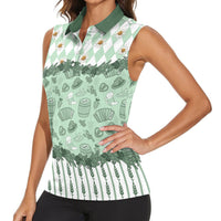 Oktoberfest Bavarian Heritage Women Sleeveless Polo Shirt Edelweiss Beer Festival Green Pattern