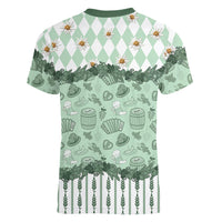 Oktoberfest Bavarian Heritage Women V-Neck T-Shirt Edelweiss Beer Festival Green Pattern