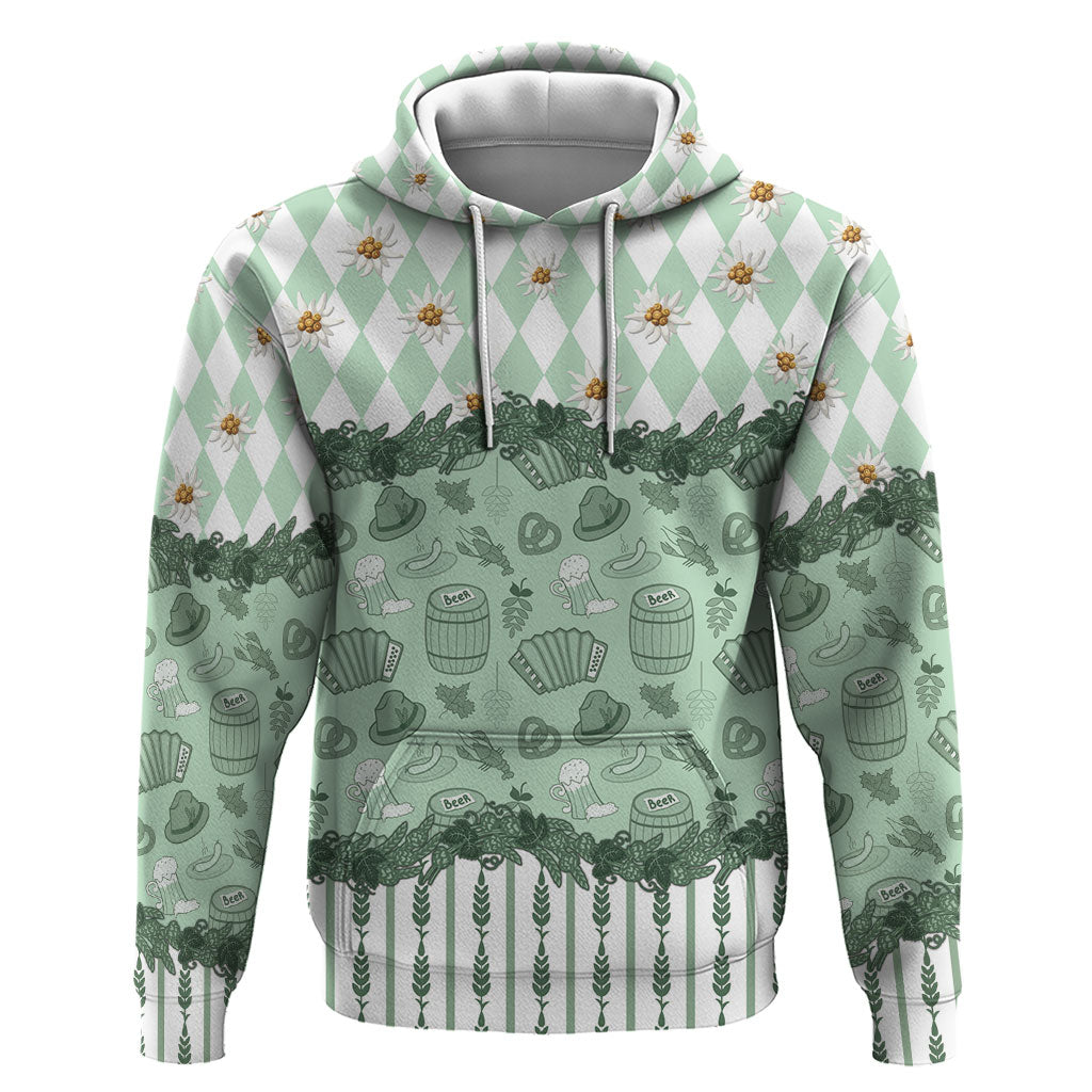Oktoberfest Bavarian Heritage Zip Hoodie Edelweiss Beer Festival Green Pattern