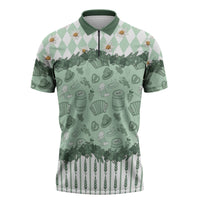 Oktoberfest Bavarian Heritage Zipper Polo Shirt Edelweiss Beer Festival Green Pattern