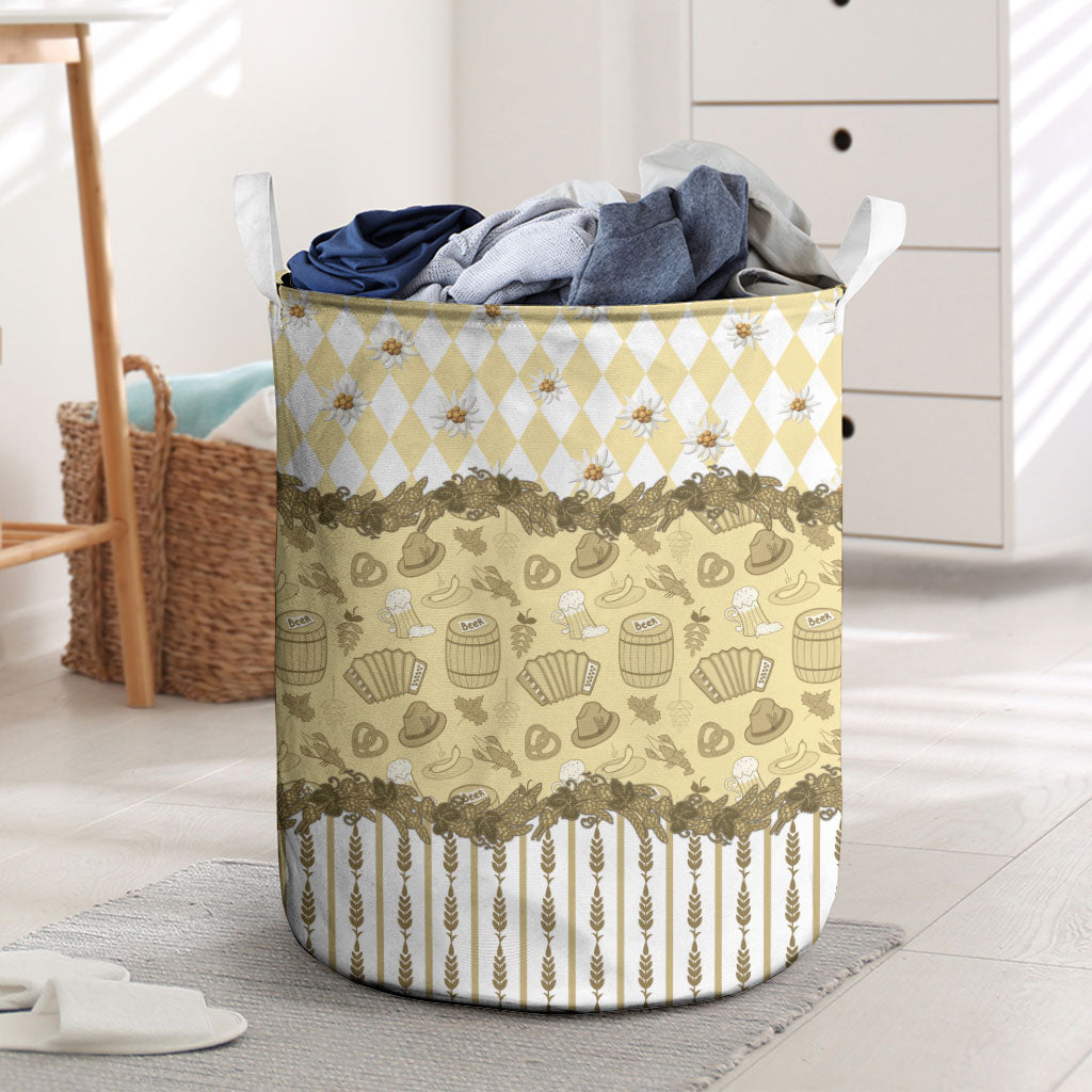 Oktoberfest Bavarian Heritage Laundry Basket Edelweiss Beer Festival Gold Pattern