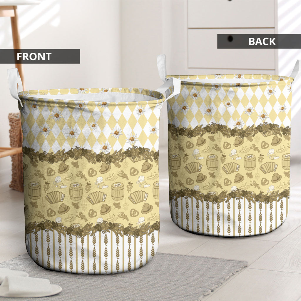 Oktoberfest Bavarian Heritage Laundry Basket Edelweiss Beer Festival Gold Pattern
