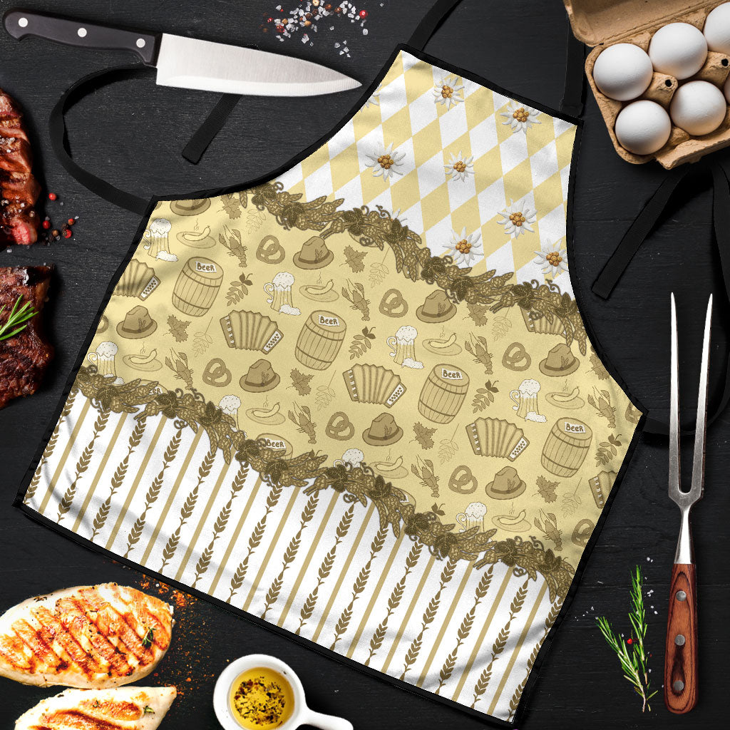 Oktoberfest Bavarian Heritage Apron Edelweiss Beer Festival Gold Pattern